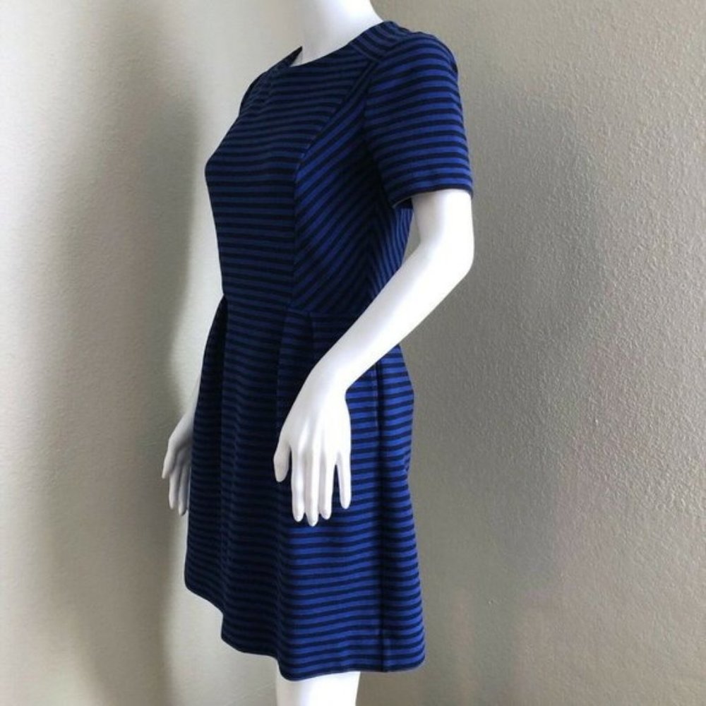 Madewell Women's Gallerist Ponte Dress Size 4 Black Blue Stripe Short Sleeve - Picture 5 of 8